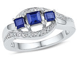3/4 Carat (ctw) Three Stone Lab Created Blue Sapphire Ring in Sterling Silver